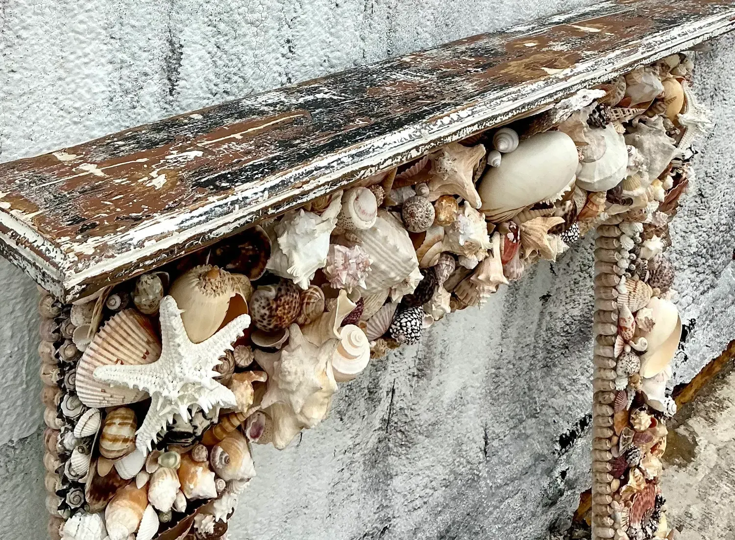 Vintage Boho Shell Encrusted Fireplace Surround - Shell, 60W x 51H — additional photo 3
