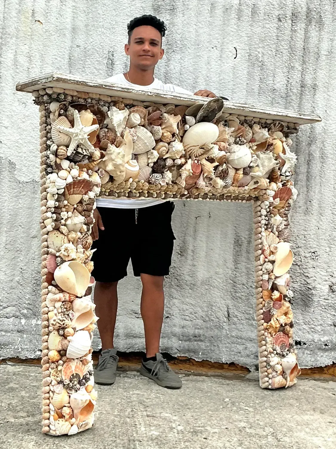 Vintage Boho Shell Encrusted Fireplace Surround - Shell, 60W x 51H — additional photo 4