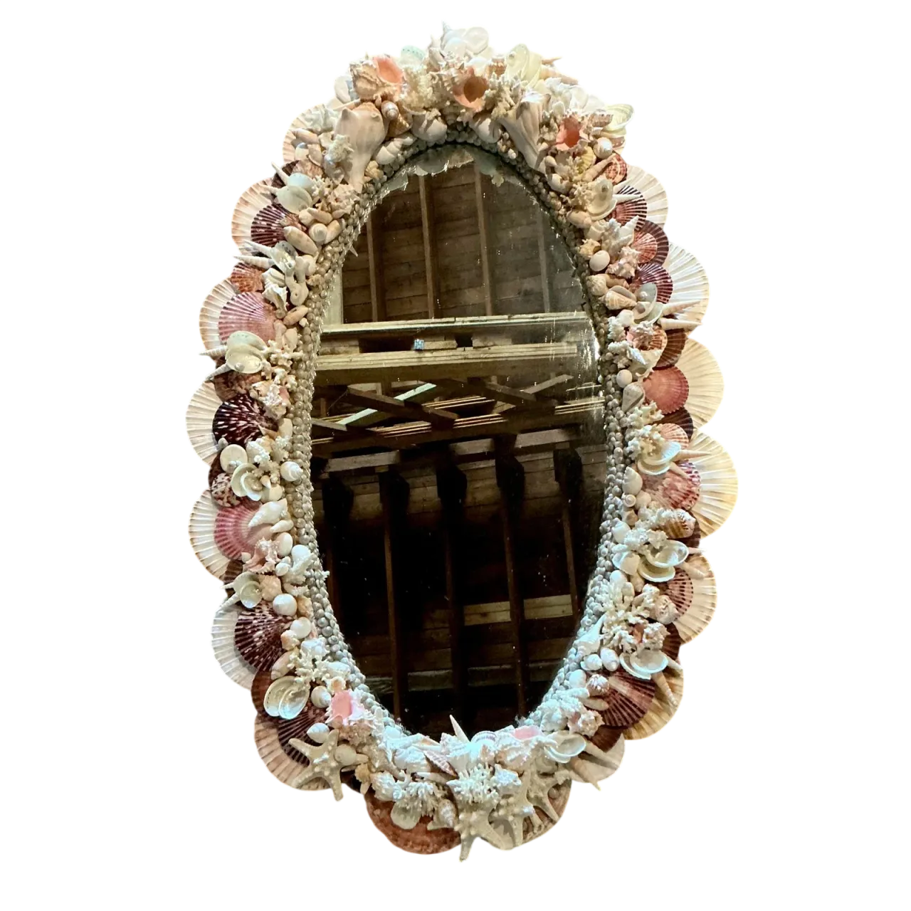 Vintage Boho Shell Encrusted Mirror