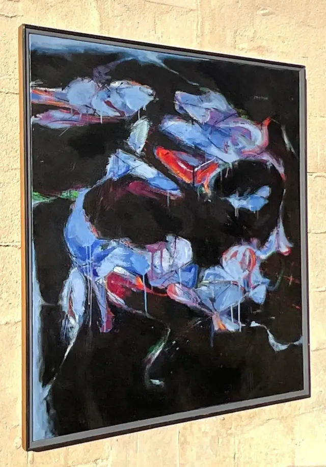 Vintage Boho Signed Abstract Original Oil Painting on Board — additional photo 2