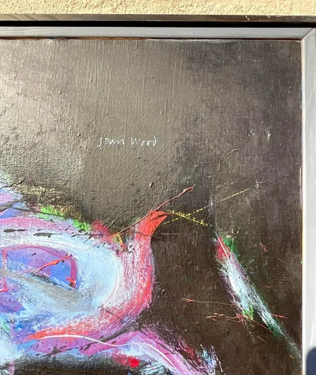 Vintage Boho Signed Abstract Original Oil Painting on Board — additional photo 5