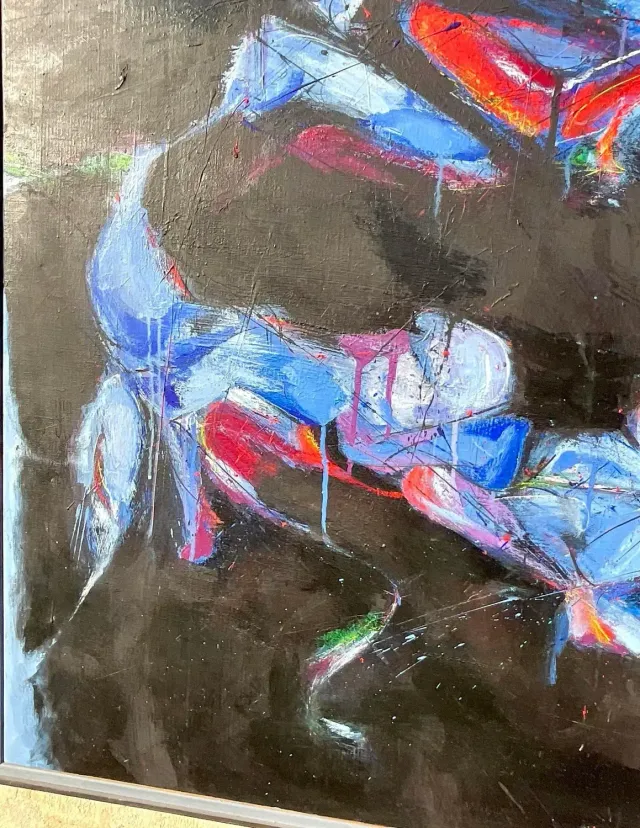 Vintage Boho Signed Abstract Original Oil Painting on Board — additional photo 6