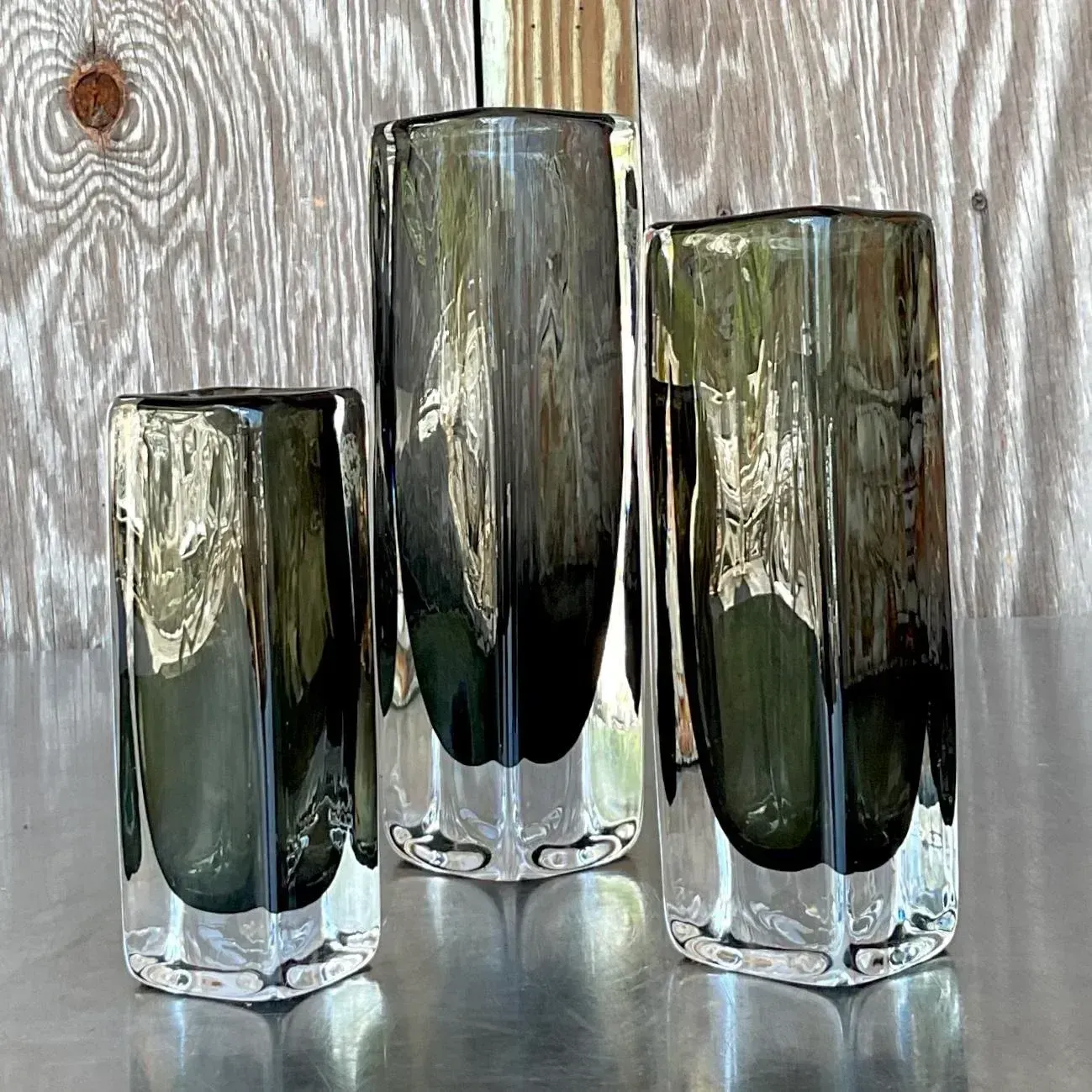 Vintage Boho Signed Art Glass Trio of Bud Vases — additional photo 1