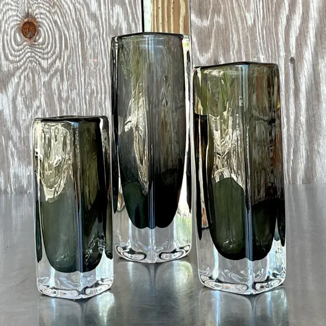 Vintage Boho Signed Art Glass Trio of Bud Vases — additional photo 1