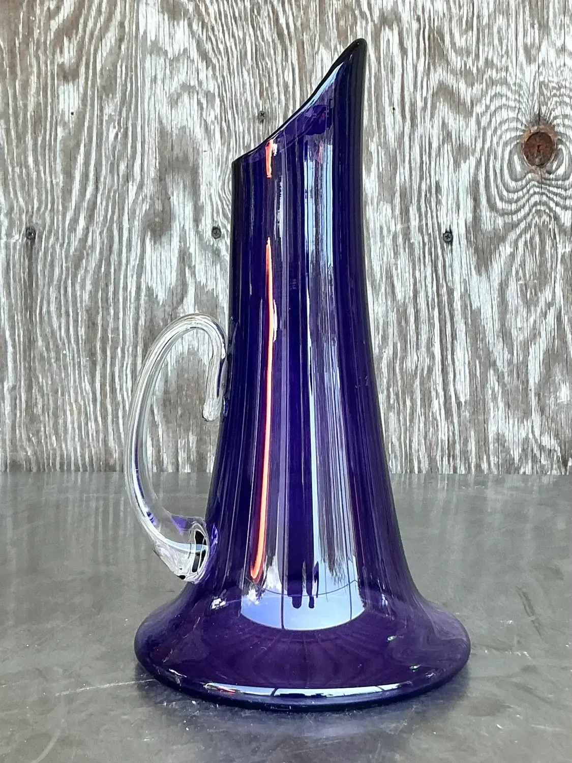 Vintage Boho Signed Blue Art Glass Pitcher — additional photo 6