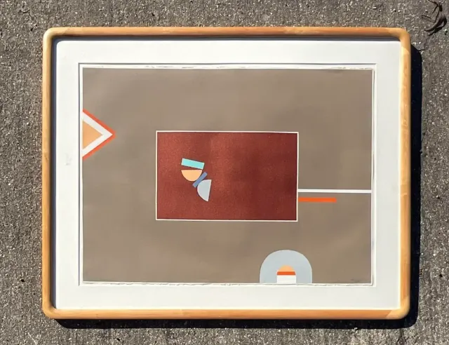 Vintage Boho Signed Geometric Lithograph on Paper — additional photo 4