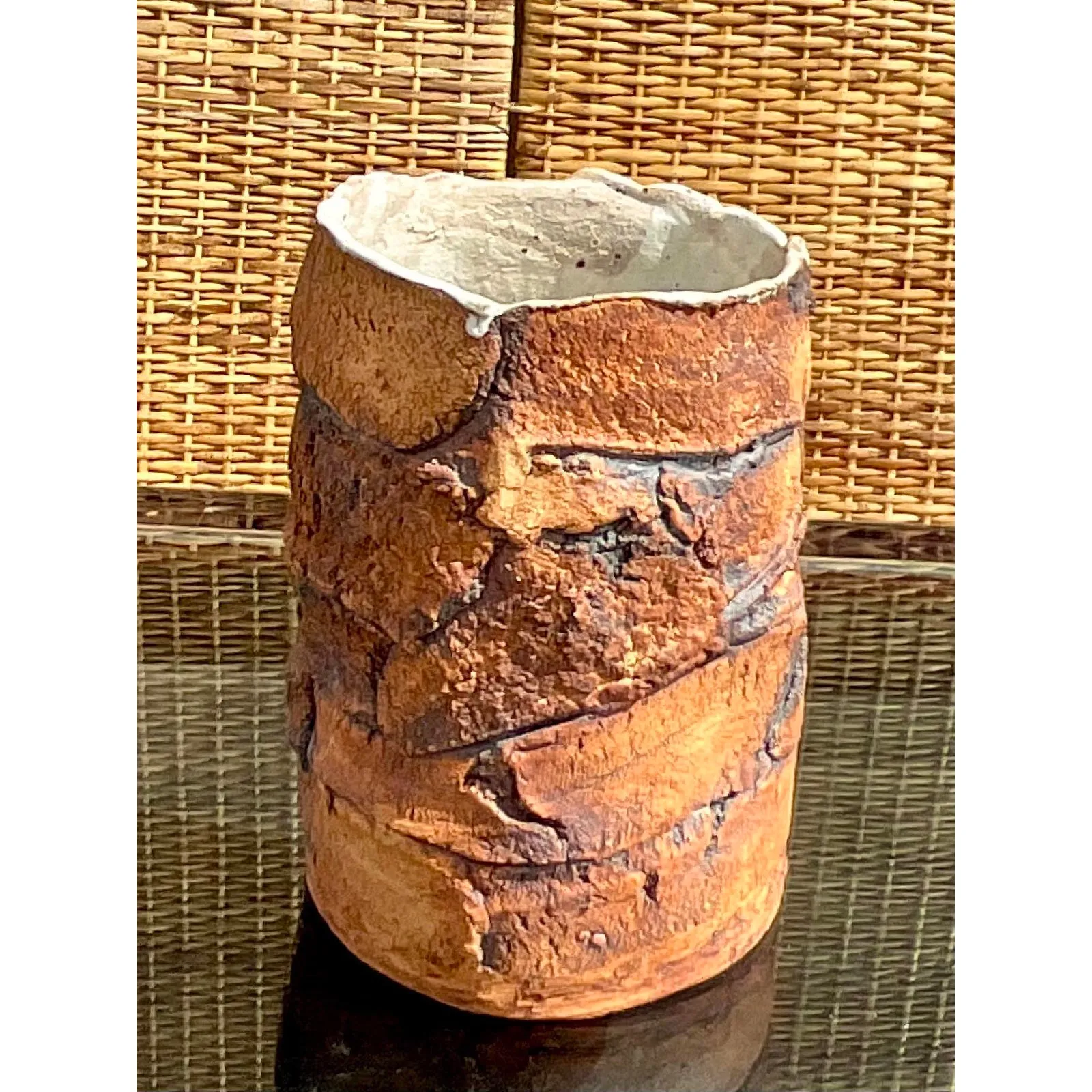 Vintage Boho Signed Handmade Pottery Vase — additional photo 2