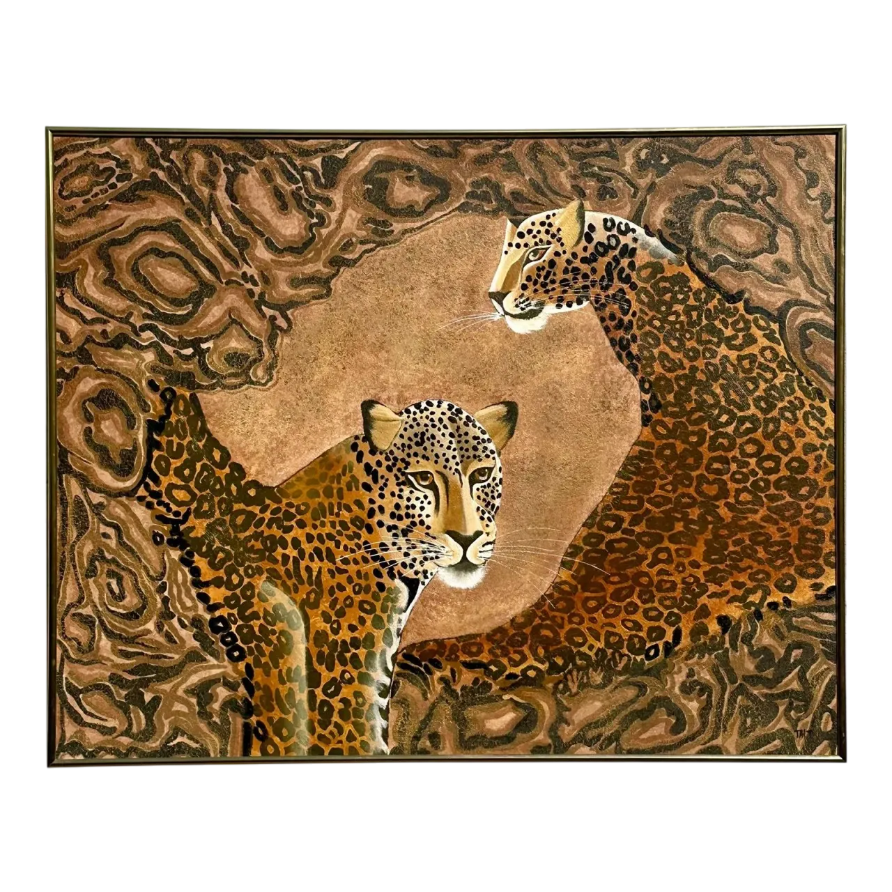 Vintage Boho Signed Original Oil Painting of Cheetahs