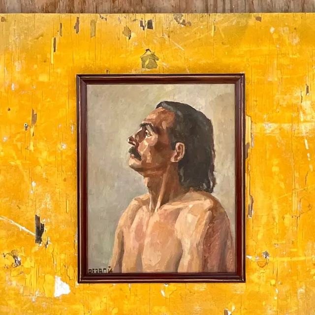 Vintage Boho Signed Original Oil Portrait on Board - Canvas, 17W x 21H — additional photo 2