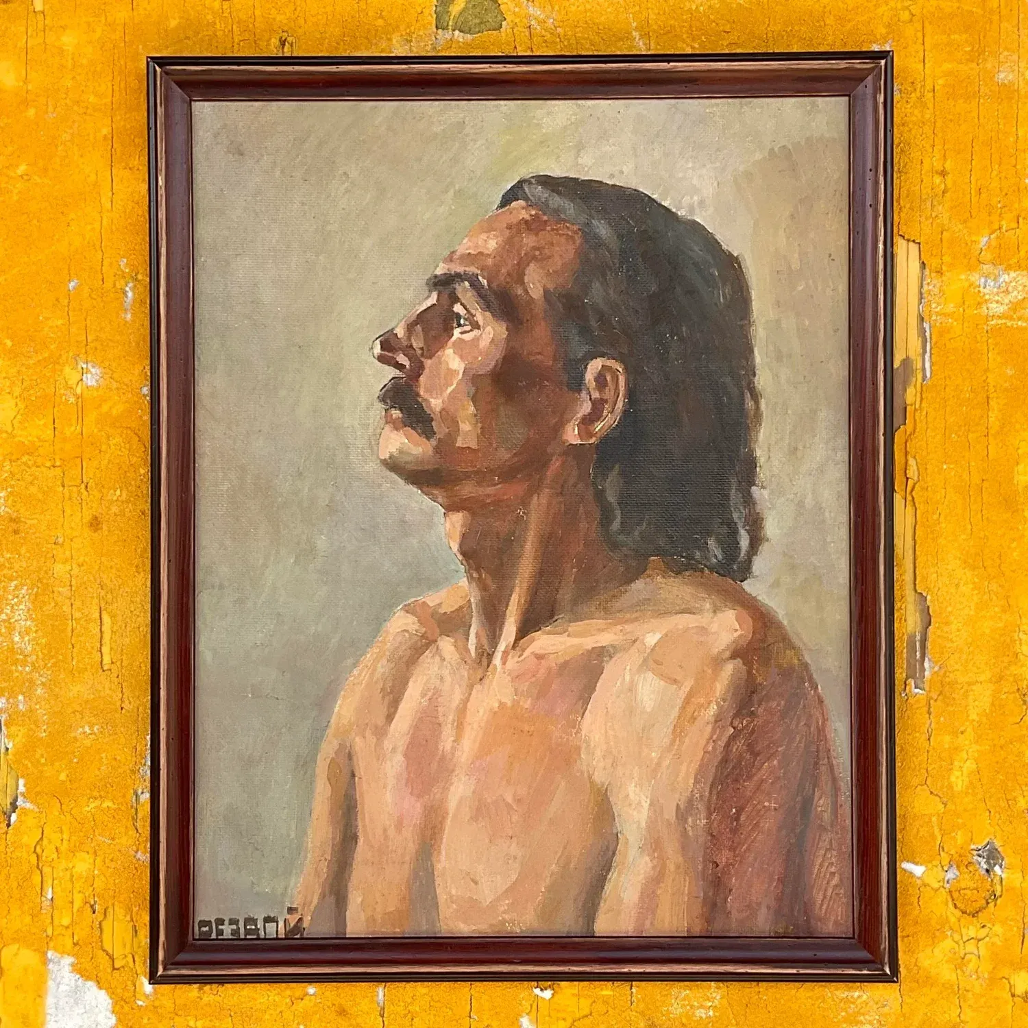 Vintage Boho Signed Original Oil Portrait on Board - Canvas, 17W x 21H — additional photo 7