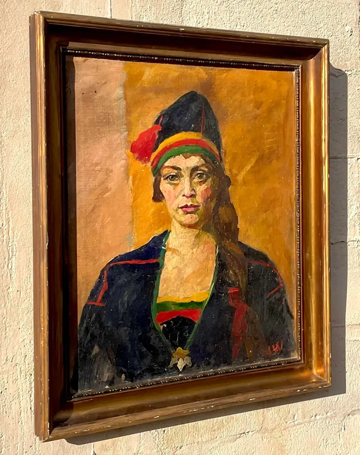 Vintage Boho Signed Original Oil Portrait on Canvas — additional photo 2