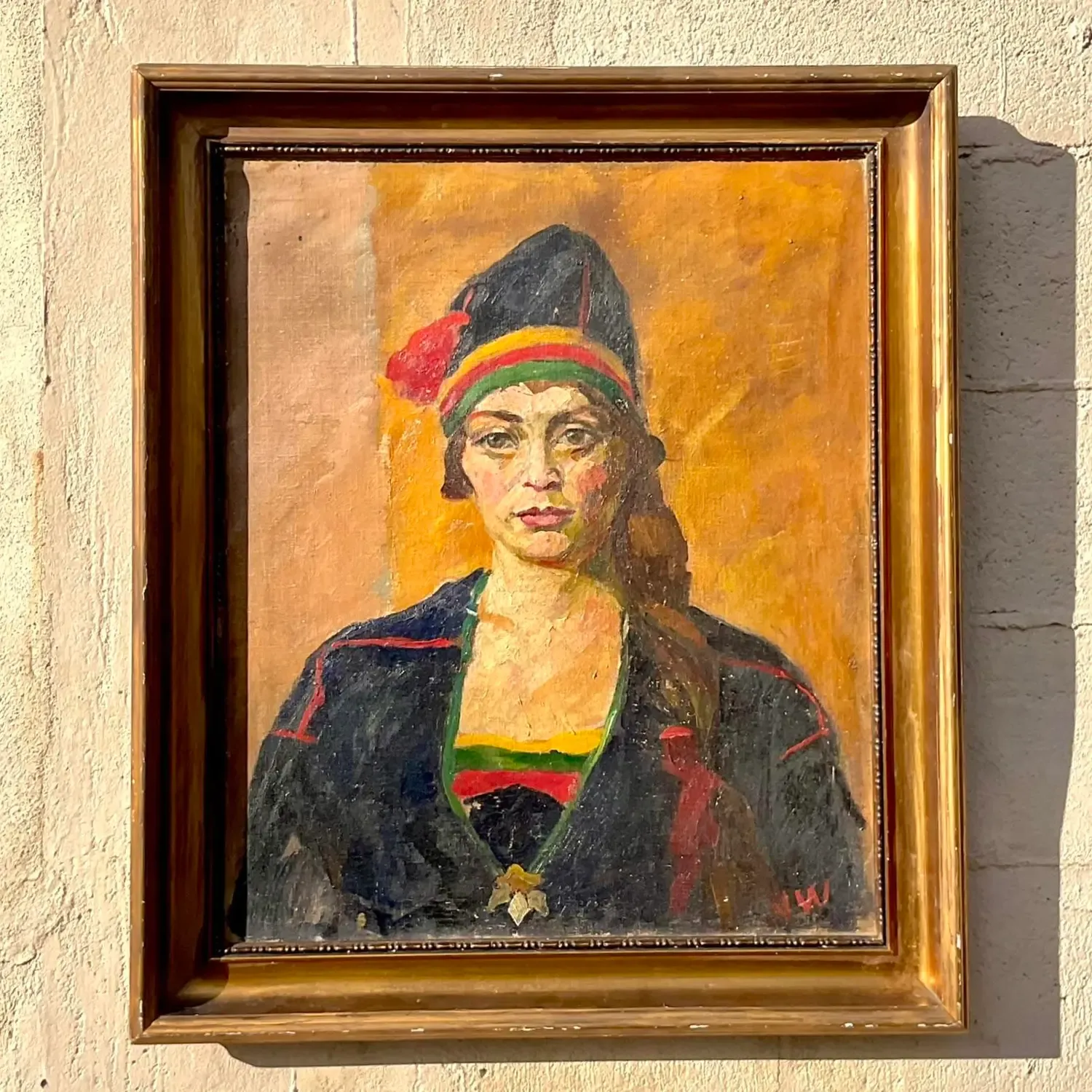 Vintage Boho Signed Original Oil Portrait on Canvas — additional photo 3
