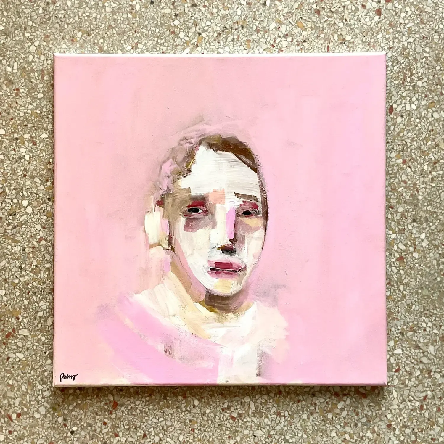Vintage Boho Signed Original Oil Portrait on Canvas — additional photo 4