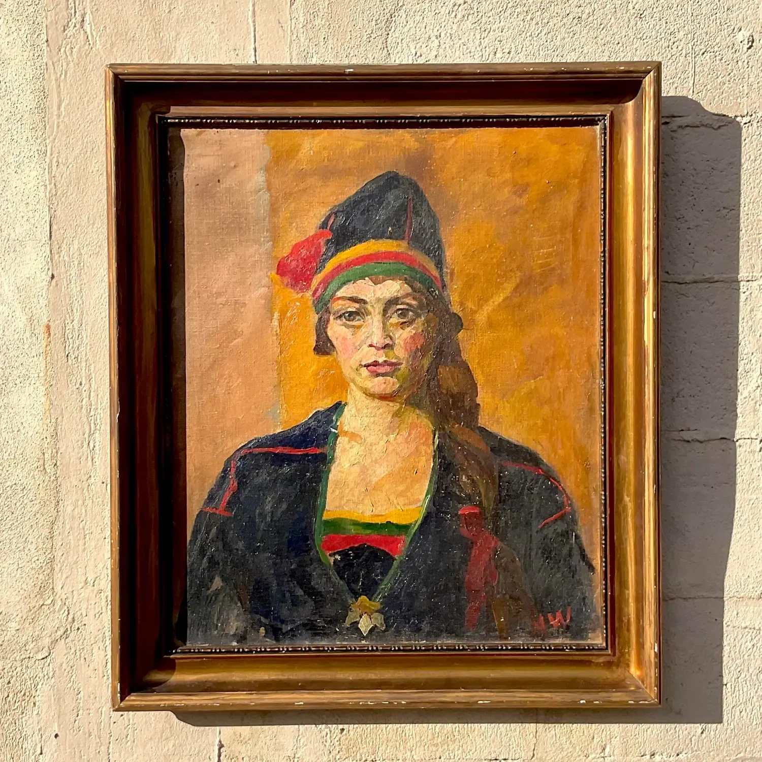 Vintage Boho Signed Original Oil Portrait on Canvas — additional photo 7