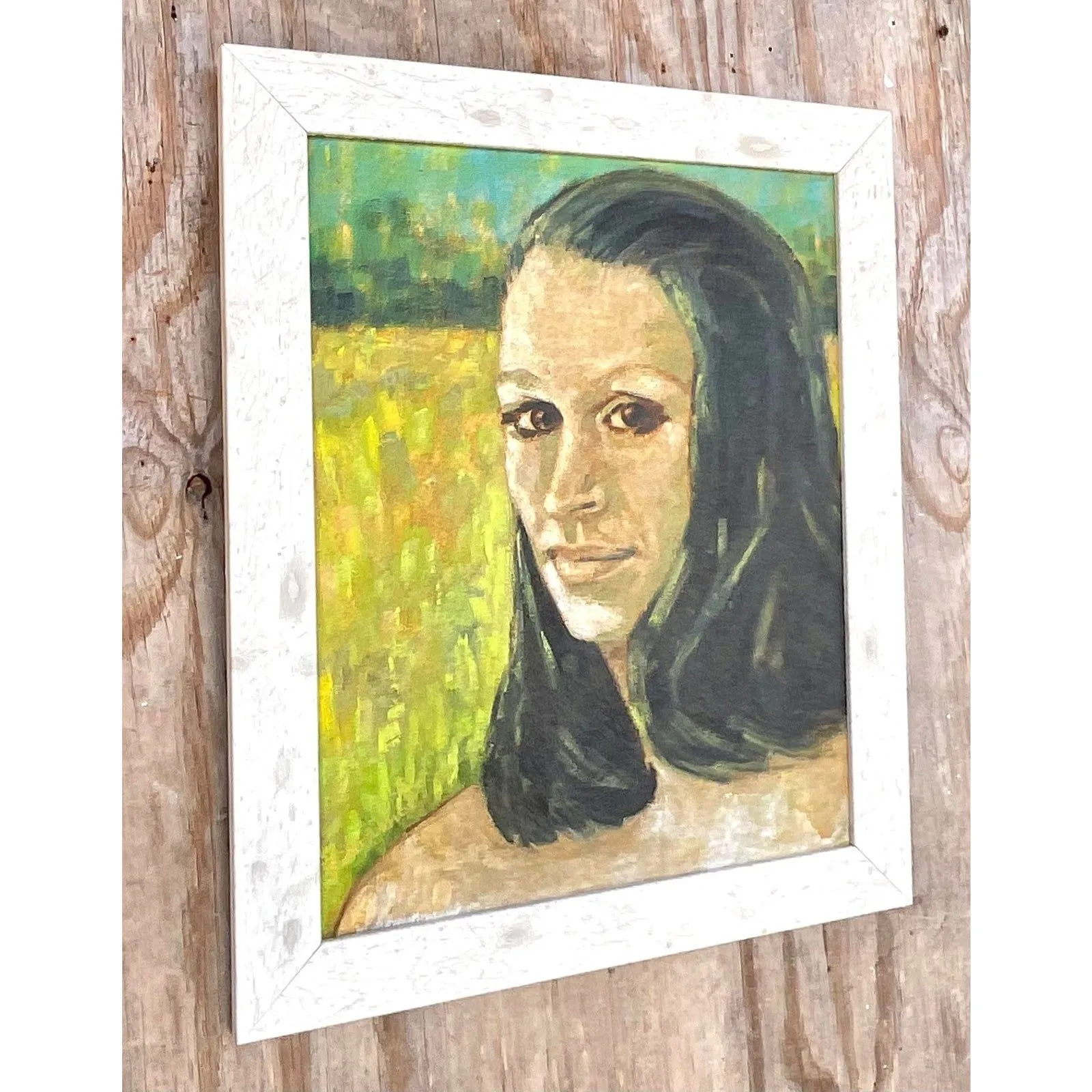 Vintage Boho Signed Original Oil Portrait on Canvas - Oil Paint, 19.5W x 23.5H — additional photo 1