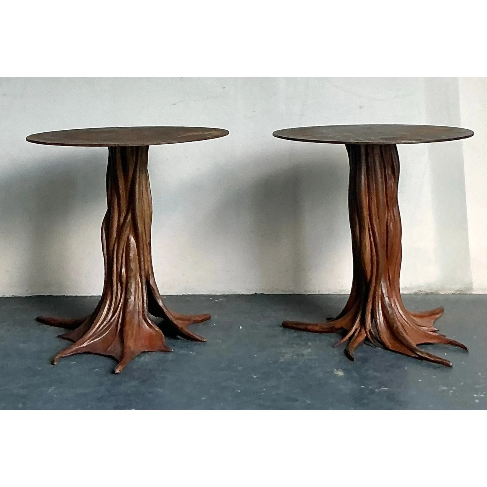 Vintage Boho Signed R. Kelly Cast Bronze Faux Bois Dining Table — additional photo 2