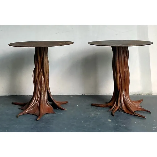 Vintage Boho Signed R. Kelly Cast Bronze Faux Bois Dining Table — additional photo 2