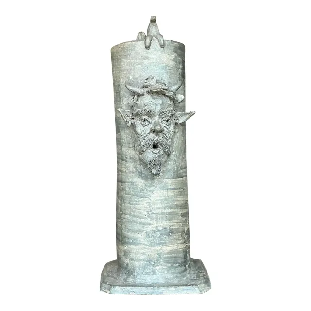 Vintage Boho Signed Studio Pottery Faces Vase — additional photo 1