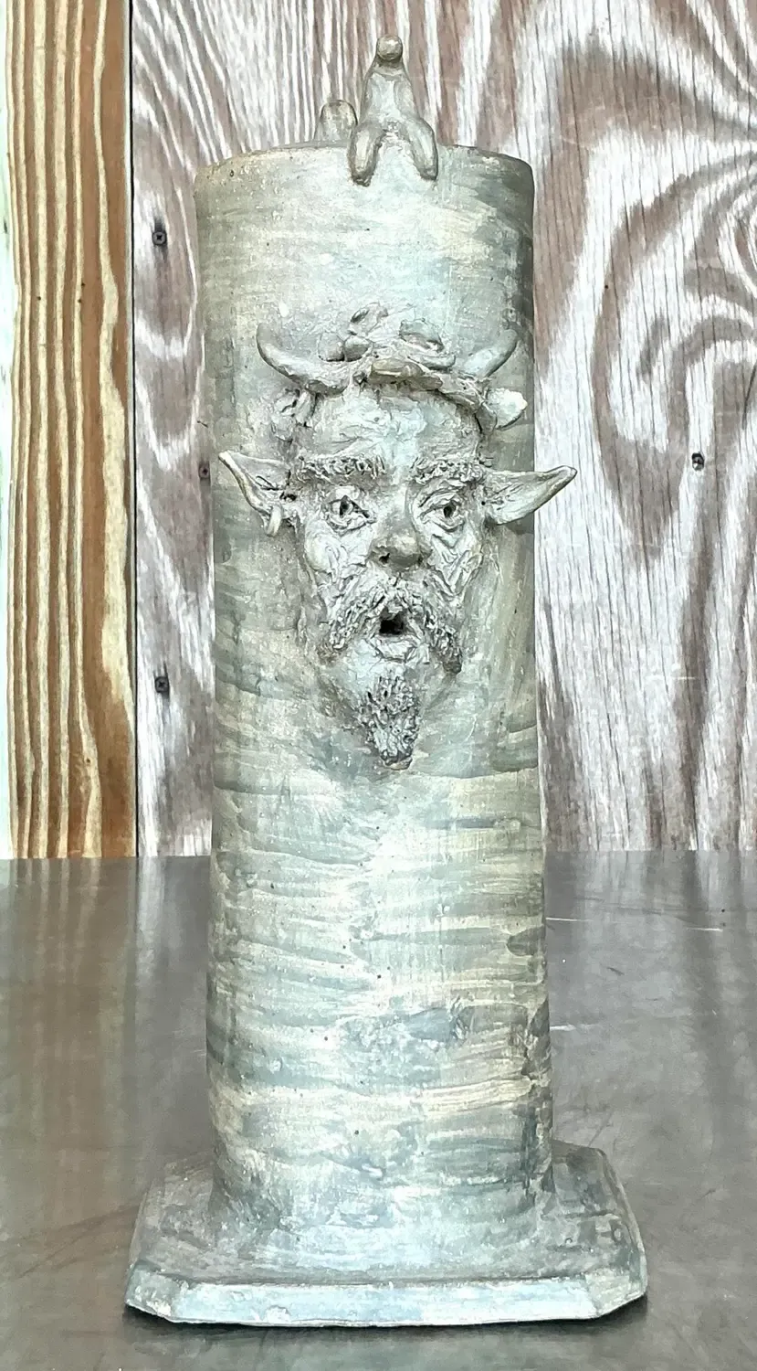 Vintage Boho Signed Studio Pottery Faces Vase — additional photo 2