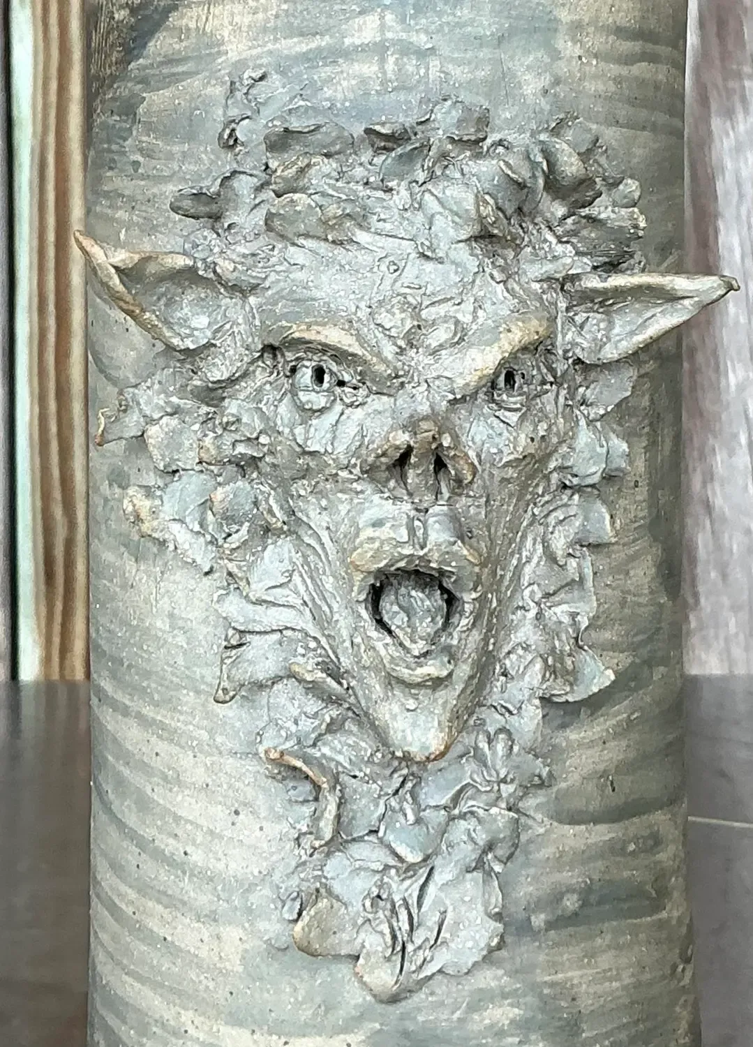 Vintage Boho Signed Studio Pottery Faces Vase — additional photo 3