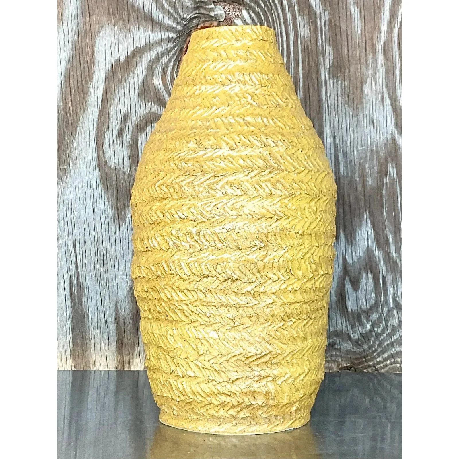 Vintage Boho Signed Studio Pottery Mustard Vase — additional photo 1