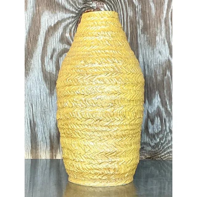 Vintage Boho Signed Studio Pottery Mustard Vase — additional photo 1