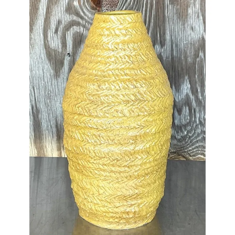 Vintage Boho Signed Studio Pottery Mustard Vase — additional photo 2