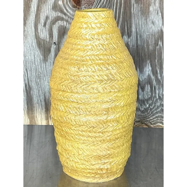 Vintage Boho Signed Studio Pottery Mustard Vase — additional photo 2