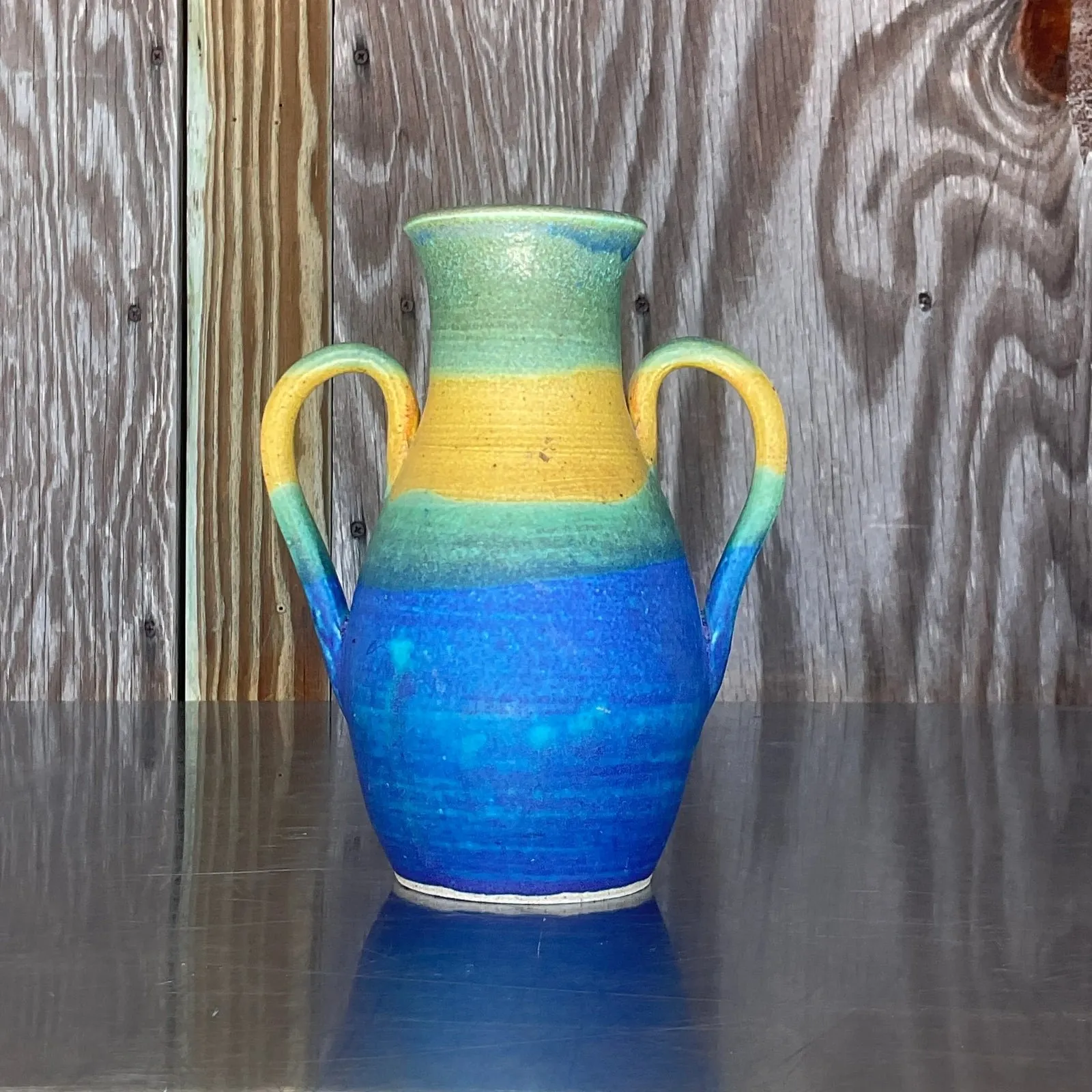 Vintage Boho Signed Studio Pottery Vase - Pottery, 6.5W x 8H — additional photo 2