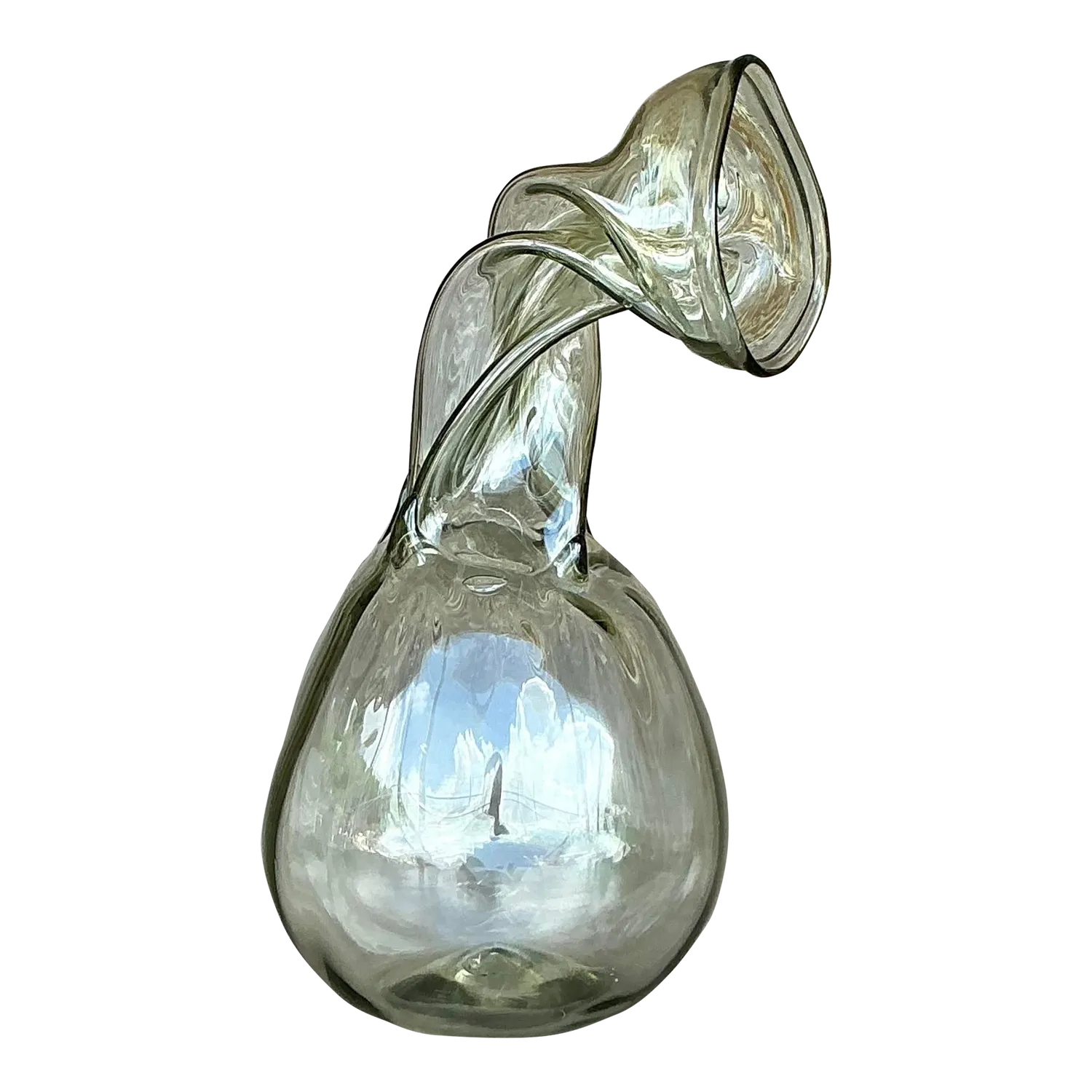 Vintage Boho Signed Twisted Neck Blown Glass Vase