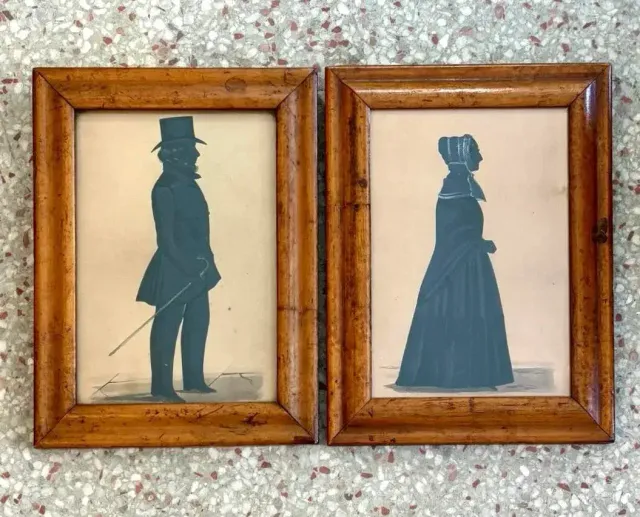 Vintage Boho Silloutte Drawing in Burled Wood Frame — additional photo 3