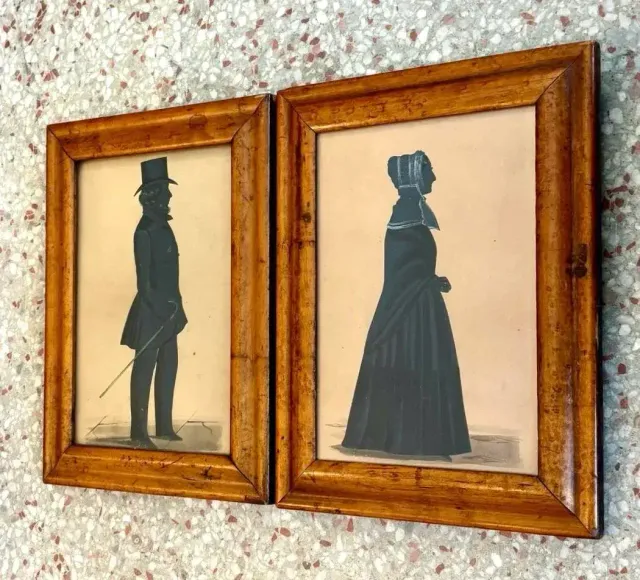 Vintage Boho Silloutte Drawing in Burled Wood Frame — additional photo 5