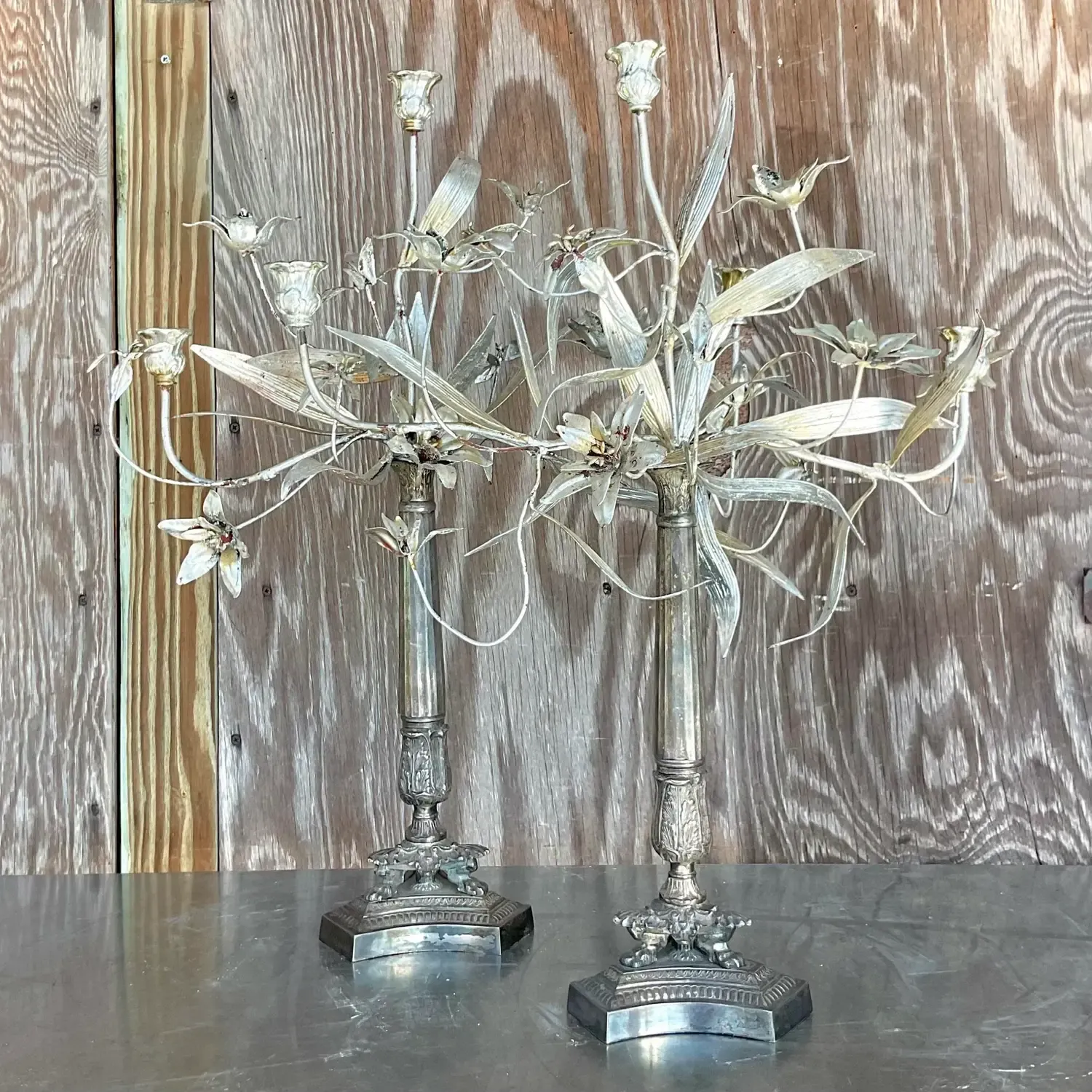 Vintage Boho Silver Floral Candelabras - a Pair — additional photo 1