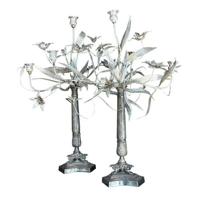 Vintage Boho Silver Floral Candelabras - a Pair — additional photo 2