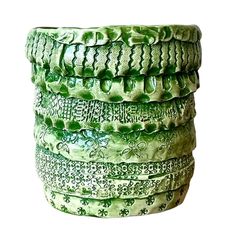 Vintage Boho Slab Built Studio Pottery Cache Pot