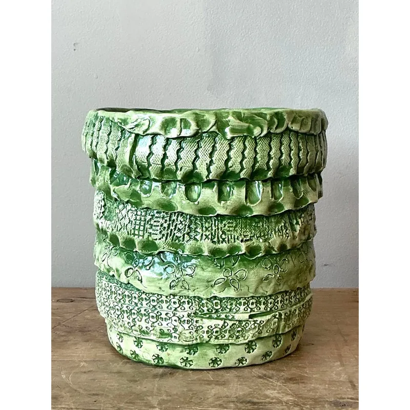 Vintage Boho Slab Built Studio Pottery Cache Pot — additional photo 2