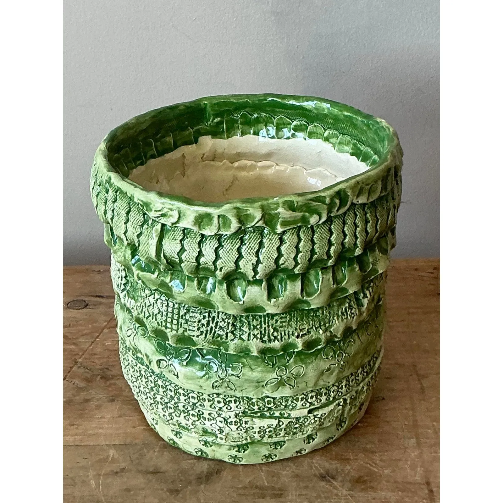 Vintage Boho Slab Built Studio Pottery Cache Pot — additional photo 3