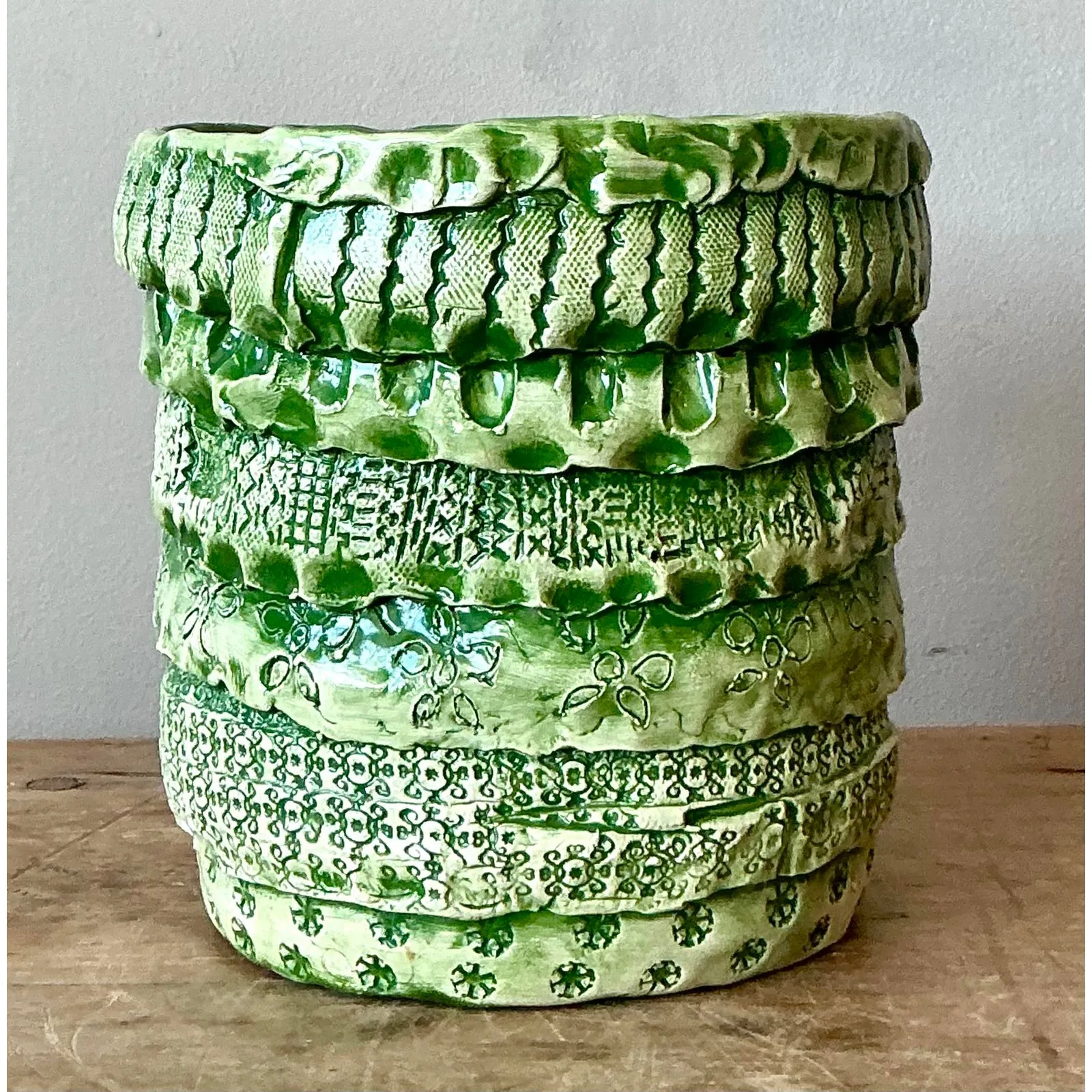 Vintage Boho Slab Built Studio Pottery Cache Pot — additional photo 4
