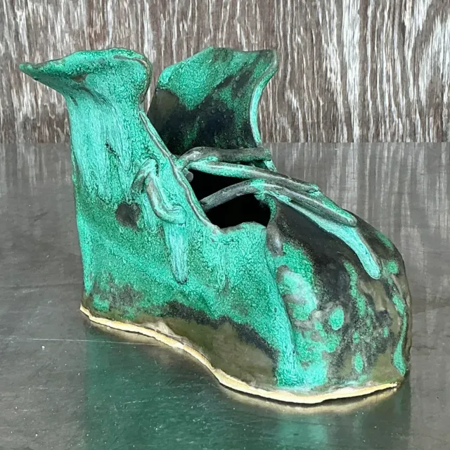 Vintage Boho Slab Built Studio Pottery Shoe Sculpture Z — additional photo 2