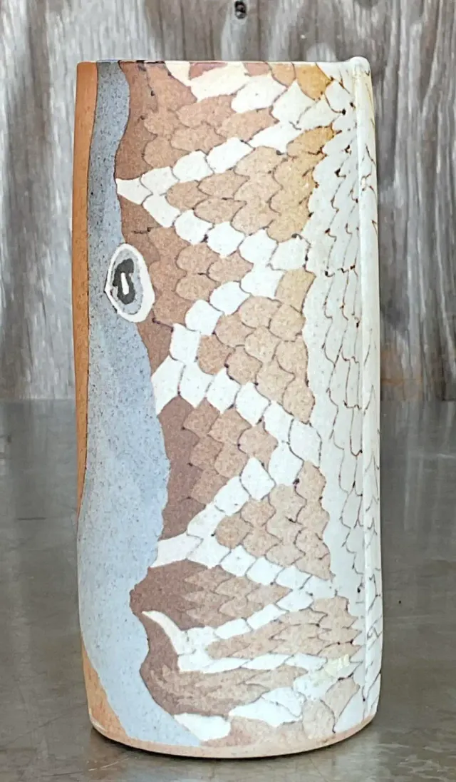 Vintage Boho Slab Built Studio Pottery Vase - Pottery, 2.75W x 6.5H — additional photo 2