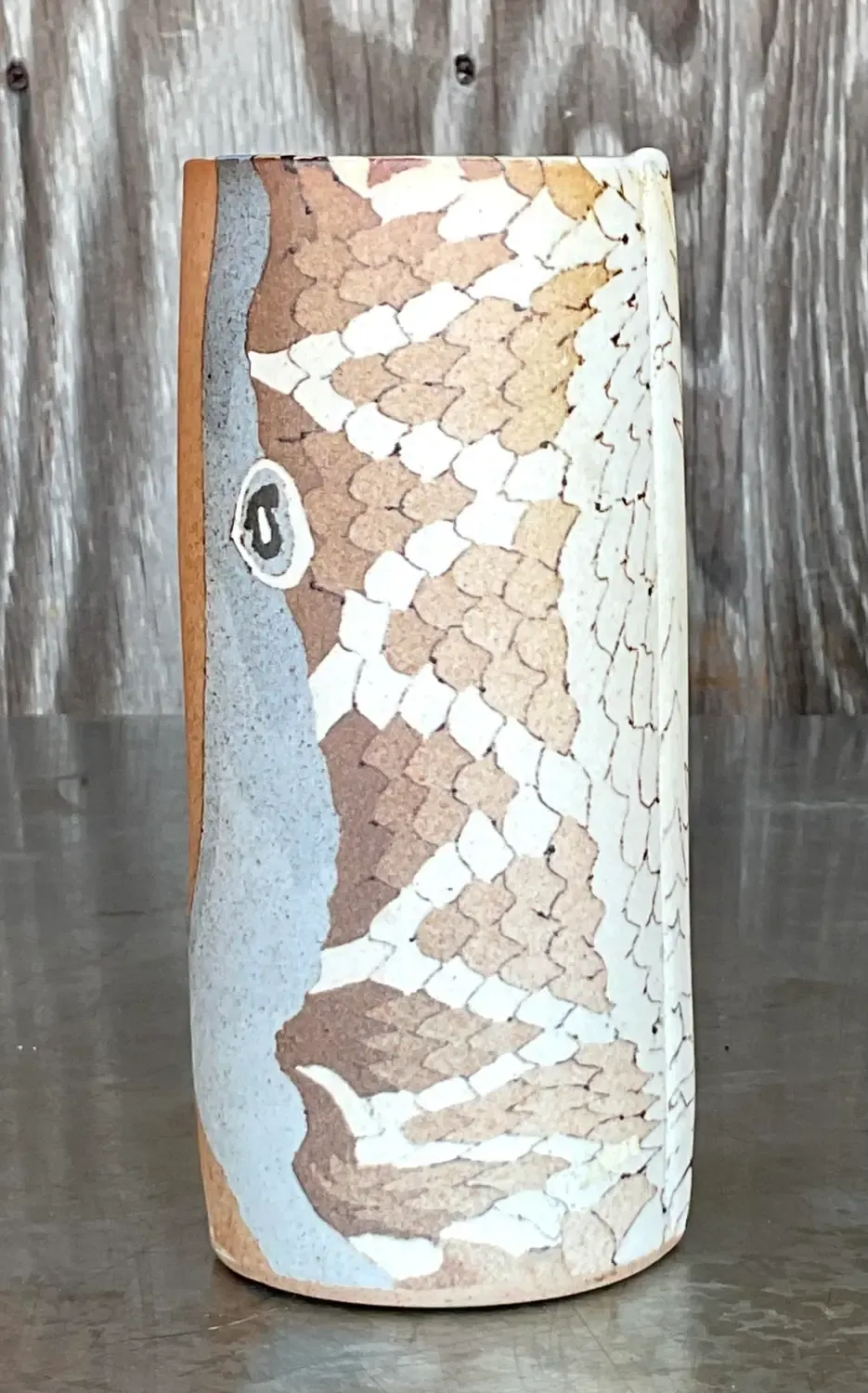 Vintage Boho Slab Built Studio Pottery Vase - Pottery, 2.75W x 6.5H — additional photo 4