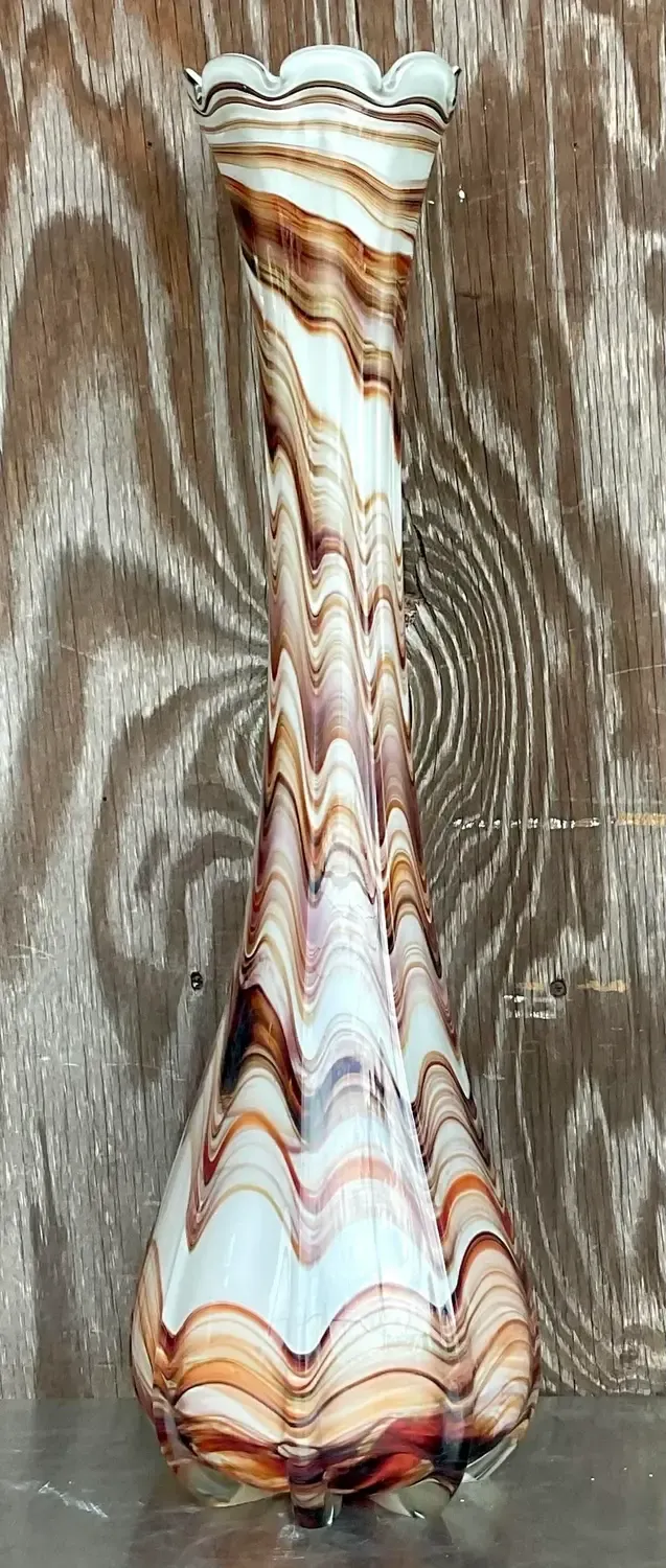 Vintage Boho Slag Glass Swirl Vase — additional photo 1
