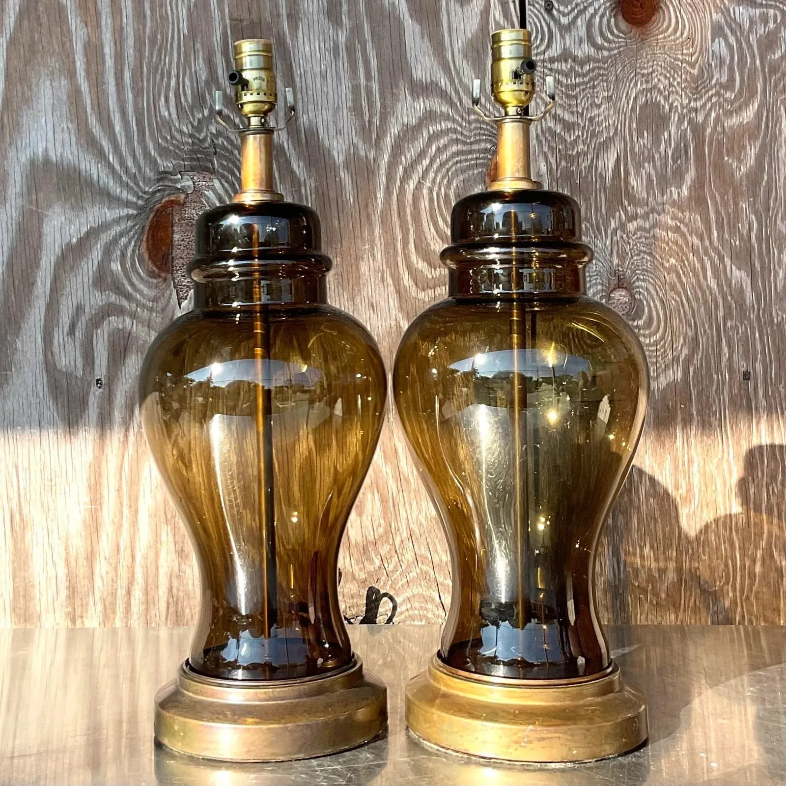Vintage Boho Smoked Glass Ginger Jar Lamps - a Pair — additional photo 1