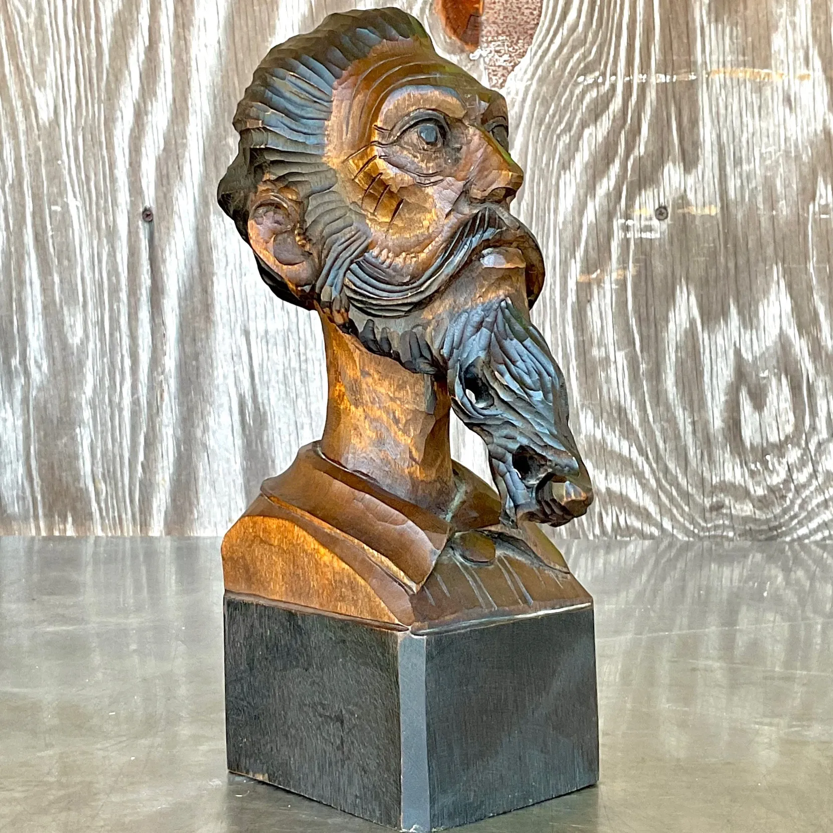 Vintage Boho Spanish Carved Bust of Man — additional photo 1