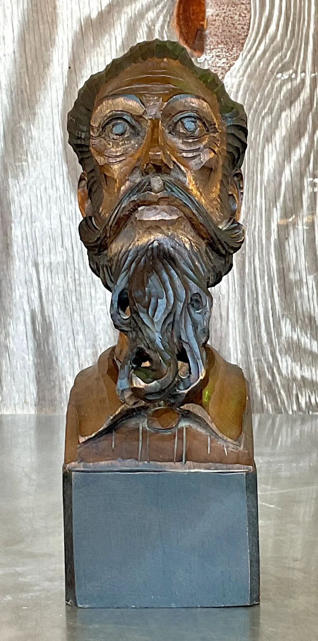 Vintage Boho Spanish Carved Bust of Man — additional photo 2