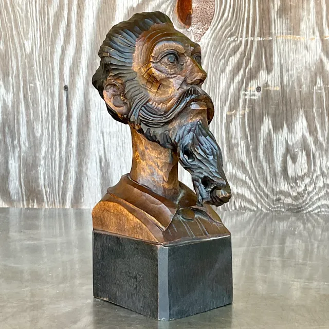 Vintage Boho Spanish Carved Bust of Man — additional photo 3