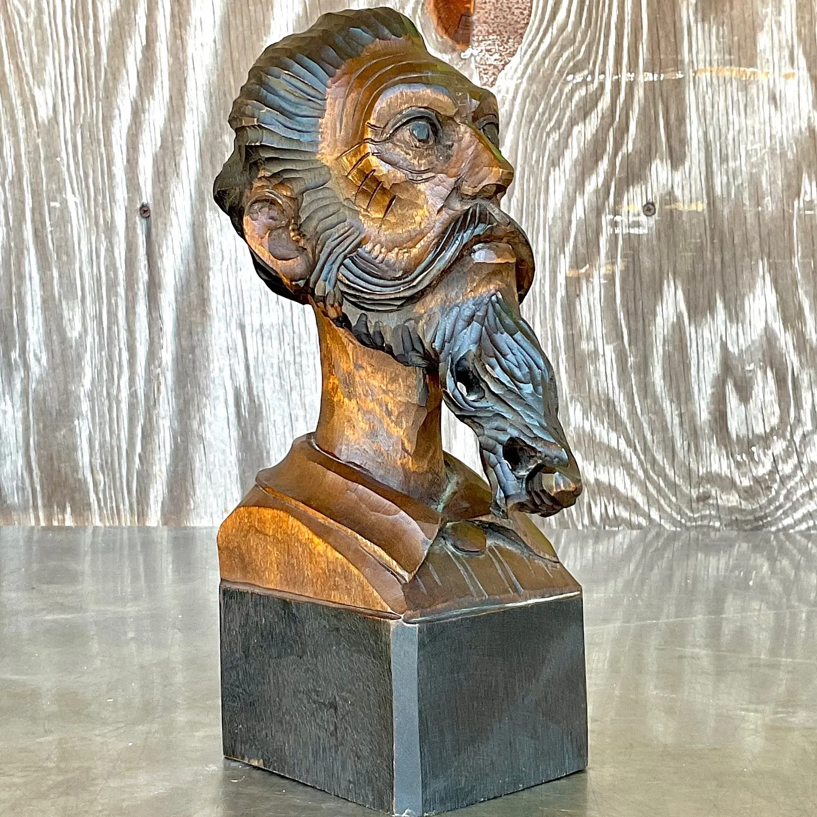 Vintage Boho Spanish Carved Bust of Man — additional photo 6
