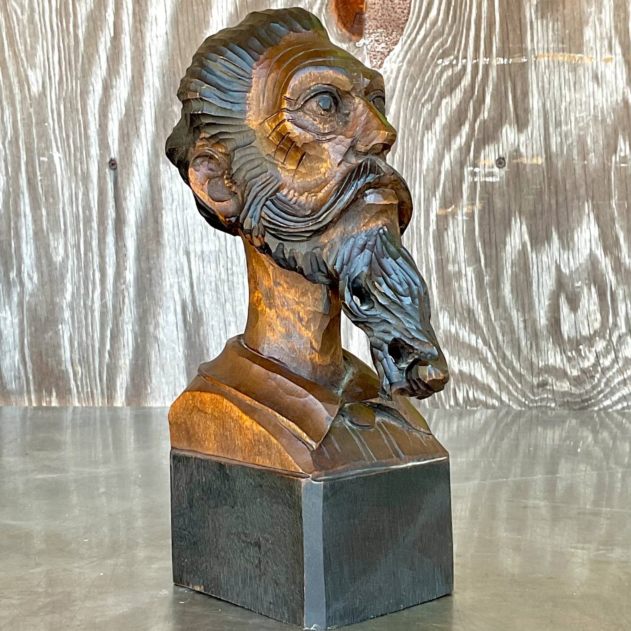 Vintage Boho Spanish Carved Bust of Man — additional photo 8
