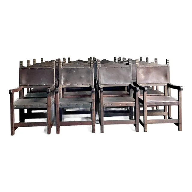 Vintage Boho Spanish Hand Crafted Leather Dining Chairs - Set of 16 — additional photo 1