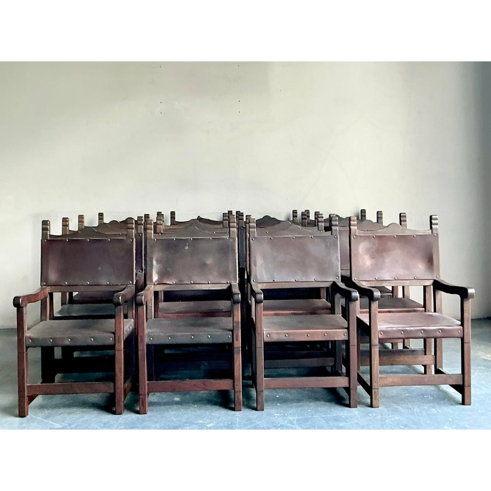 Vintage Boho Spanish Hand Crafted Leather Dining Chairs - Set of 16 — additional photo 2